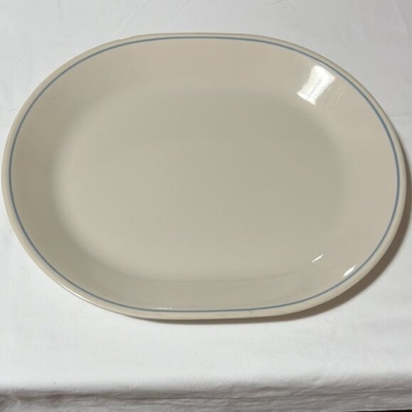 Corelle by Corning Lace Bouquet 12" Oval Serving Platter Cream with Blue Band - Picture 3 of 4
